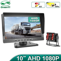 GreenYi 10.1 Inch HD IPS Screen 4Pin/RCA Vehicle Video Monitor With AHD 1920x1080P IR Night Vision Parking Camera For Truck Bus