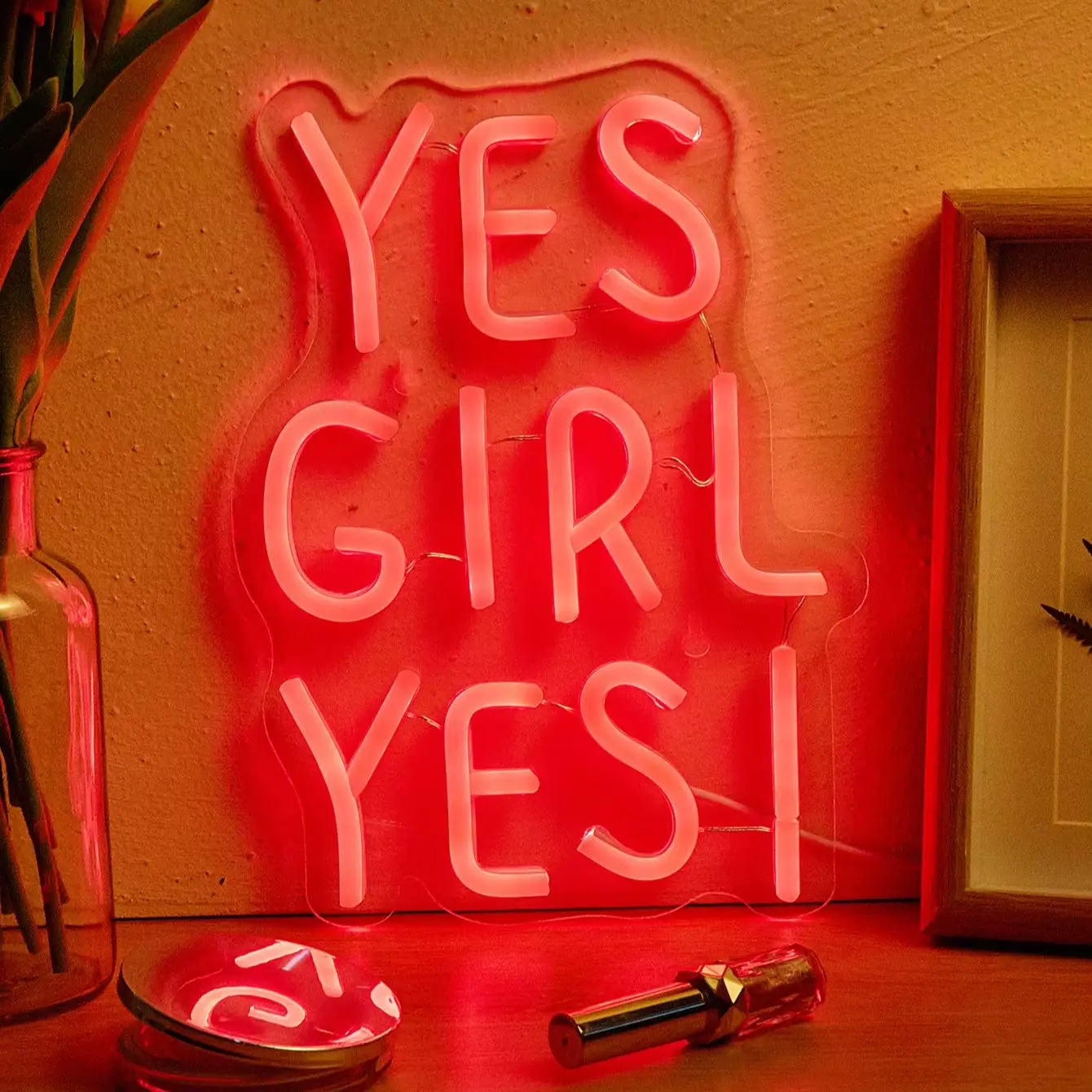 Chi-buy LED Neon yes girl yes！ USB Powered Neon Signs Night Light 3D Wall Art Bedroom Living Room Decor Lamp Signs