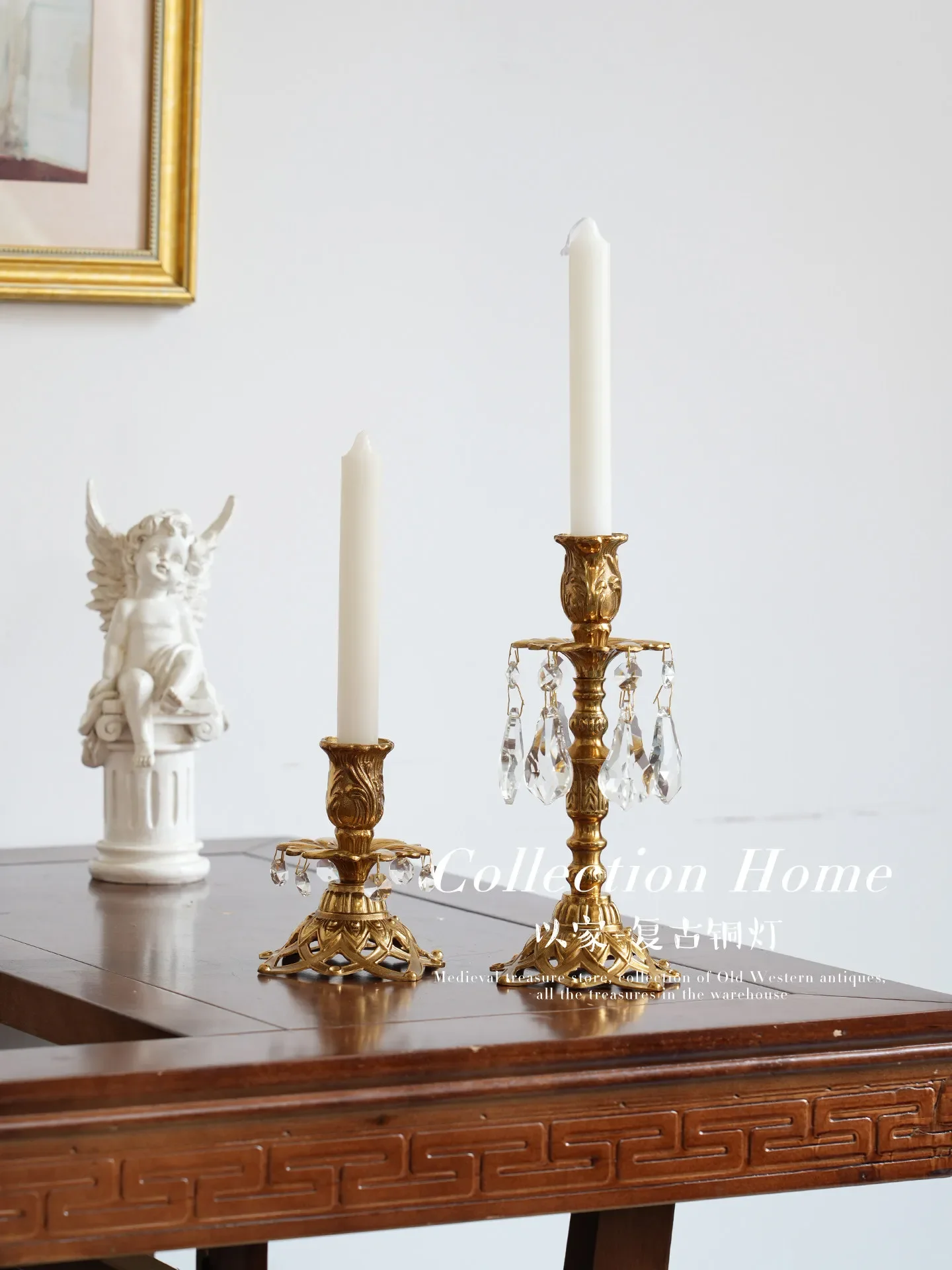 Brass scented candle holder romantic ornament French vintage home dining table romantic decoration full copper ornament