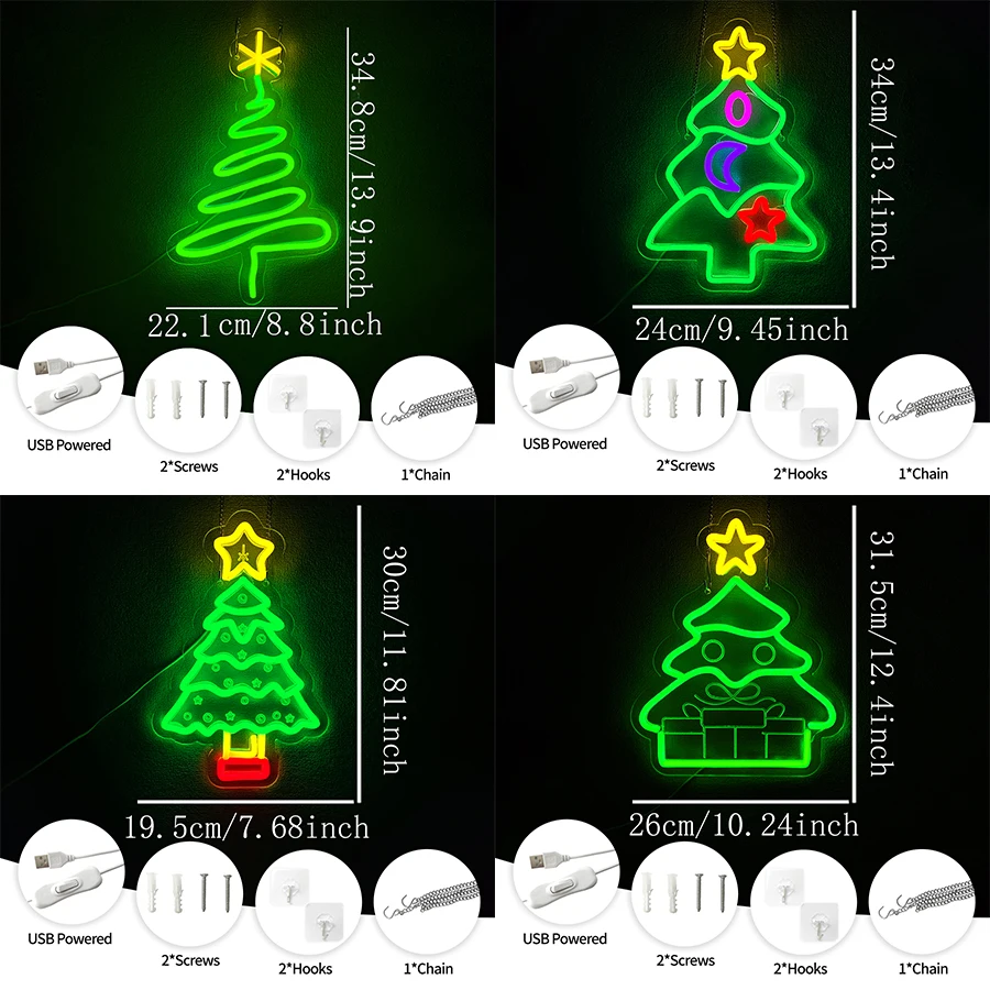 Christmas Tree Series Neon Signs, Aesthetic Line Icons, Used In Clubs, Homes, Shops, Christmas Parties Art Decor, Easy To Hang.