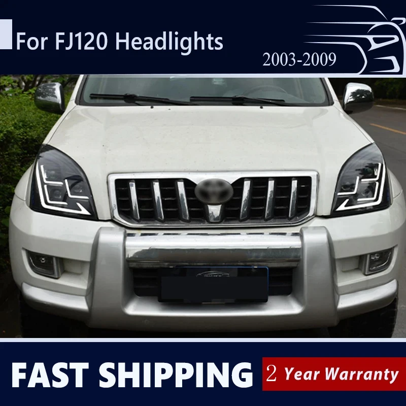 For Toyota Prado Headlights 2003-2009 FJ120 Head Light LC120 DRL Dynamic Turn Signal Light Auto Accessories