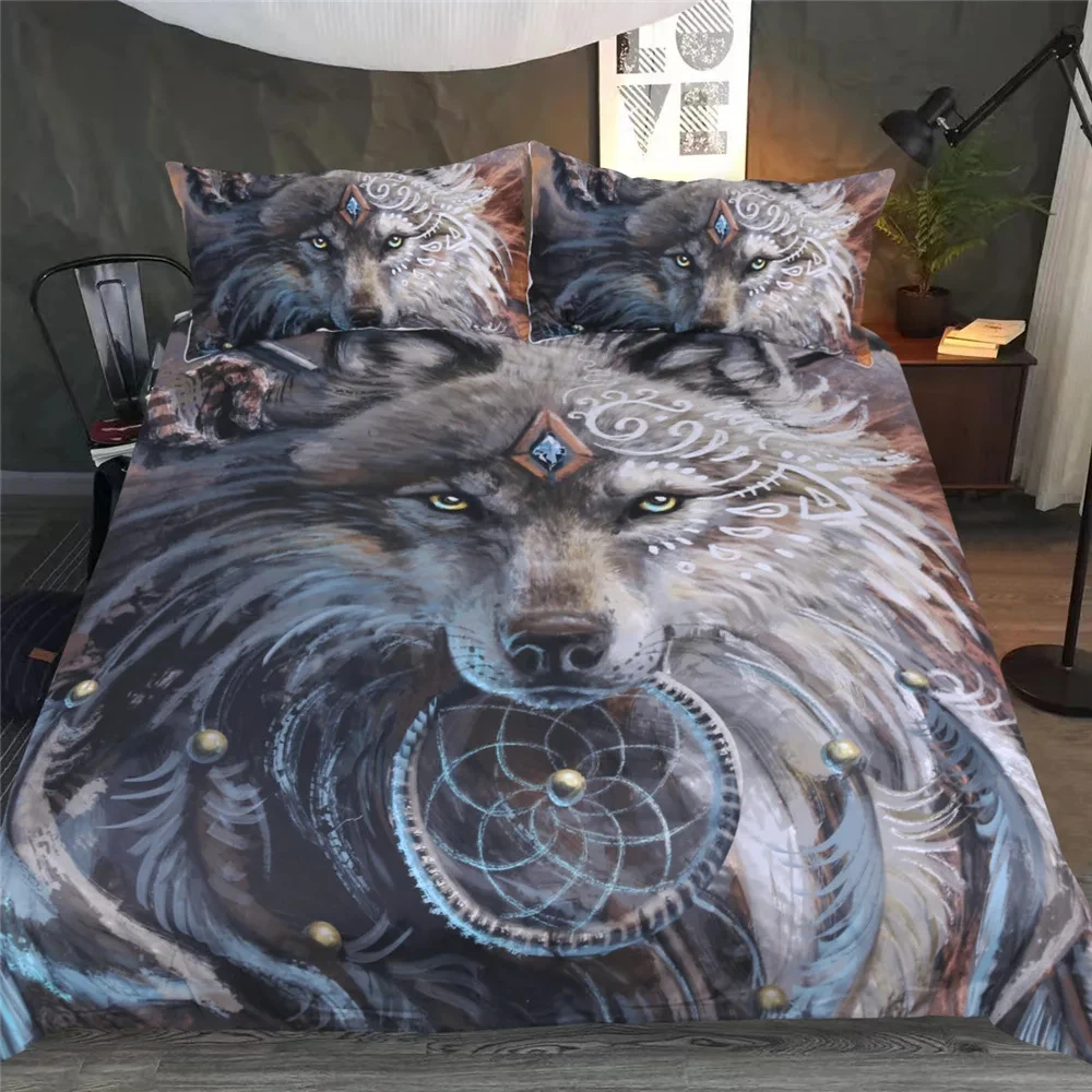 

Digital Art Wolf Tiger Animal Worrior Bedding Set King Queen Double Full Twin Single Size Bed Linen Set with Pillowcase Boy Gift