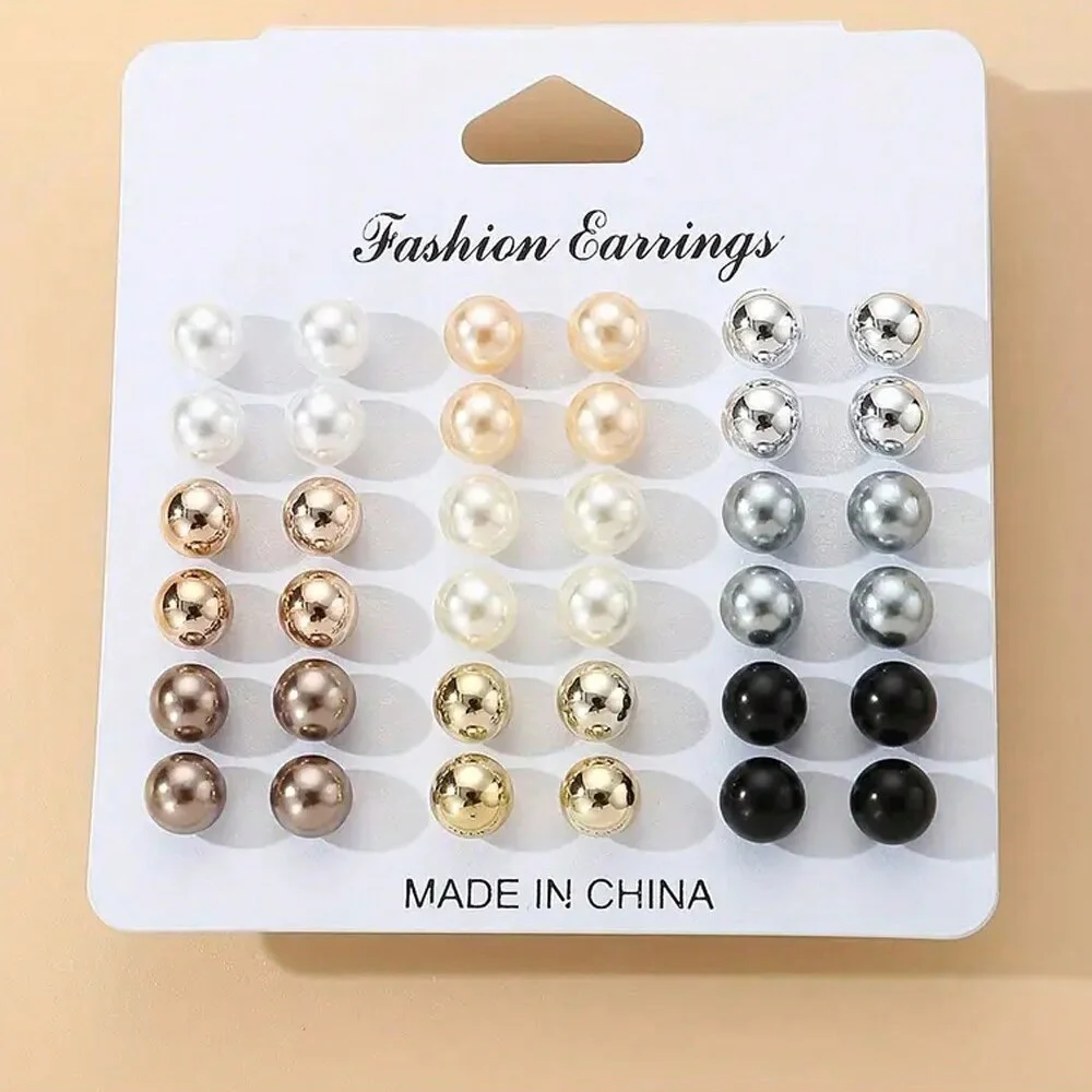 18 Pairs of Simple Imitation Pearl Earrings, Casual and Elegant Style, Lightweight, Women Wear Earrings for Daily Wear