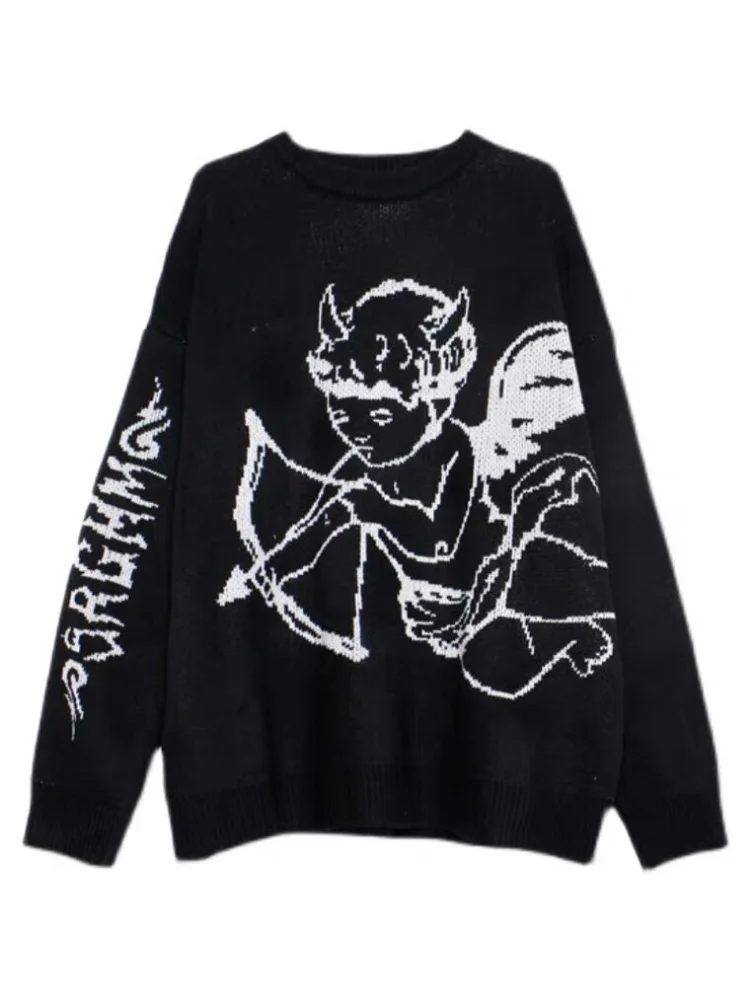 Woherb Sweaters Women Streetwear Knitted Pullover Angel Jacquard Fashion Hip Hop Spring Autumn Harajuku Loose Outwear Jumper