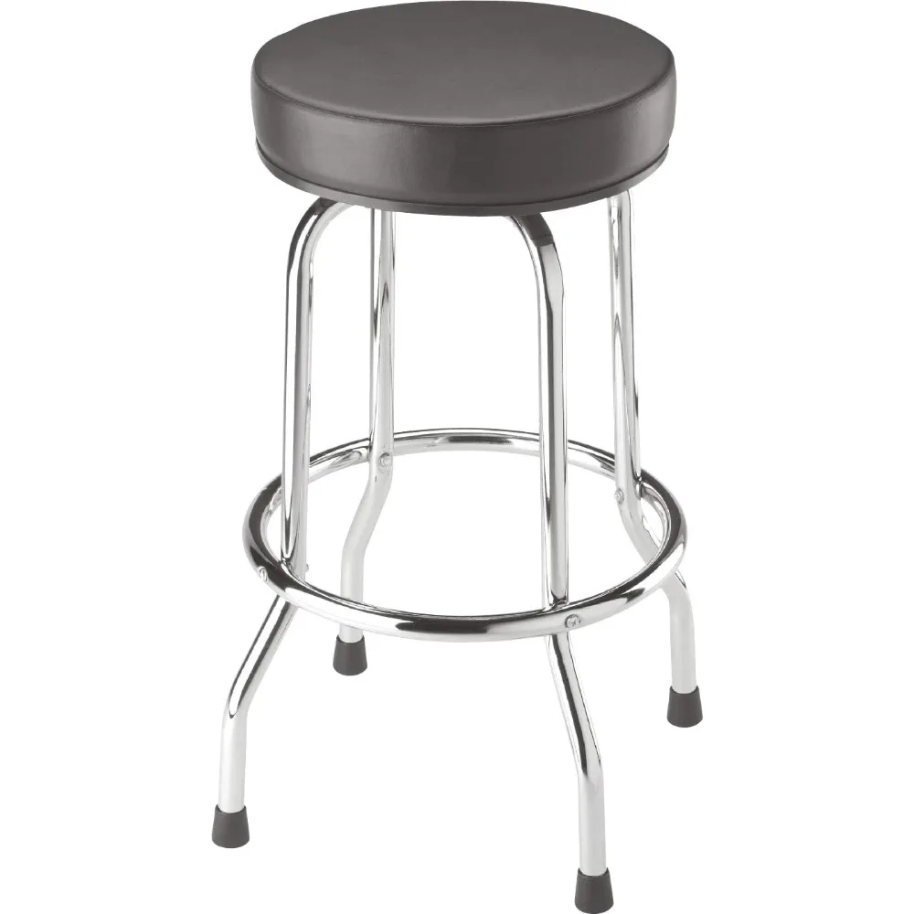 Torin Swivel Bar Stool: Padded Garage/Shop Seat with Chrome Plated Legs, Black, 28.74" Tall, 18.5" Diameter