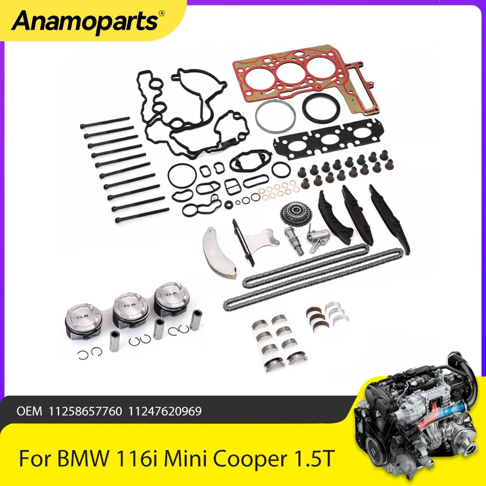 Engine Parts Overhaul Rebuild Kit & Timing Chain Kit Fit 1.5 T For BMW 116i 118i Mini Cooper B38A15 1.5T 11258657760 2015-2021