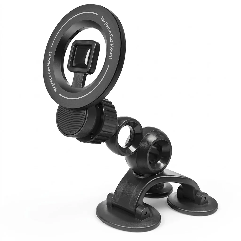 Magnetic Car Phone Holder Stick On Curved Dashboard Mount 3 Flexible Base Pads Multi Joint Folding GPS Navigation Bracket