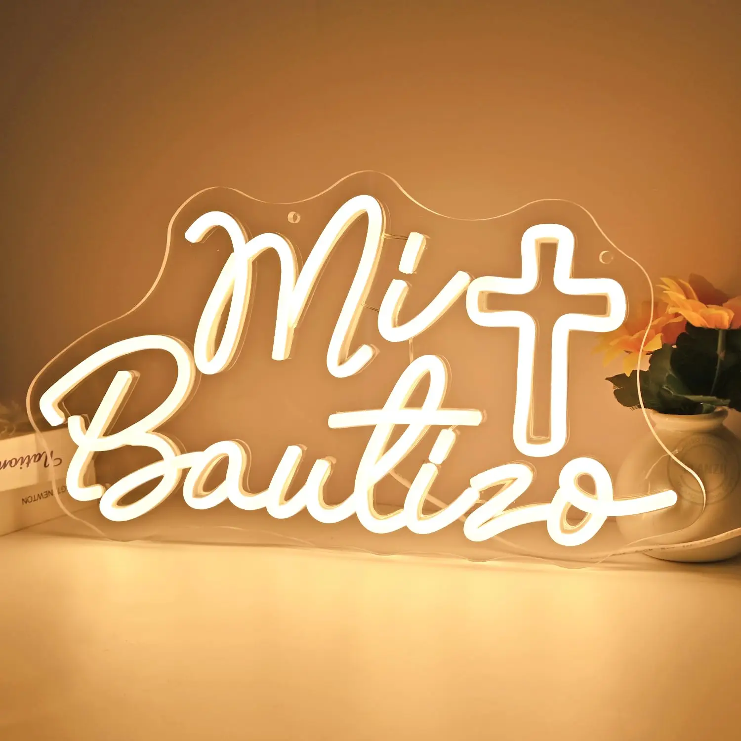 Mi Bautizo Led Neon Sign Cross Baby Shower Wall Sign Decor Bedroom Kids Room Childrens Birthday Party Backdrop Banner Gifts
