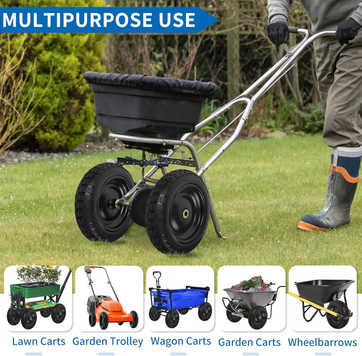 Rodas sólidas sem chapas de 13 polegadas com furo de 5/8", espaçadores e pinos para carrinho de mão, carrinho de jardim - pacote com 4