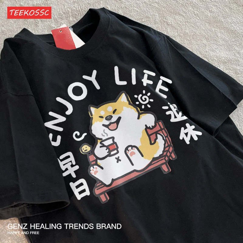 Retire Soon Short Sleeved Chai Dog Cartoon T-shirt Men Women Casual Japanese Loose Summer Breathable Tee Fun Cotton T-Shirts