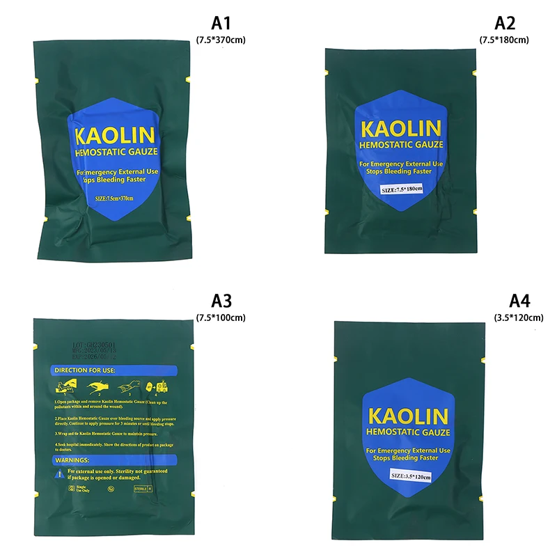 1Bag Hemostatic Kaolin Gauze Combat Emergency Trauma Z-Fold Soluble For Ifak Tactical Military First Aid Kit Medical Wound