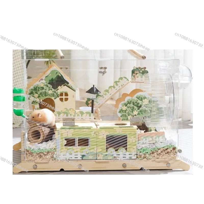 Acrylic Hamster Cage Wooden Golden Hamster Breeding Cage Luxury Breathable Small Pet Hamsters Box Animal House Habitat Hideout