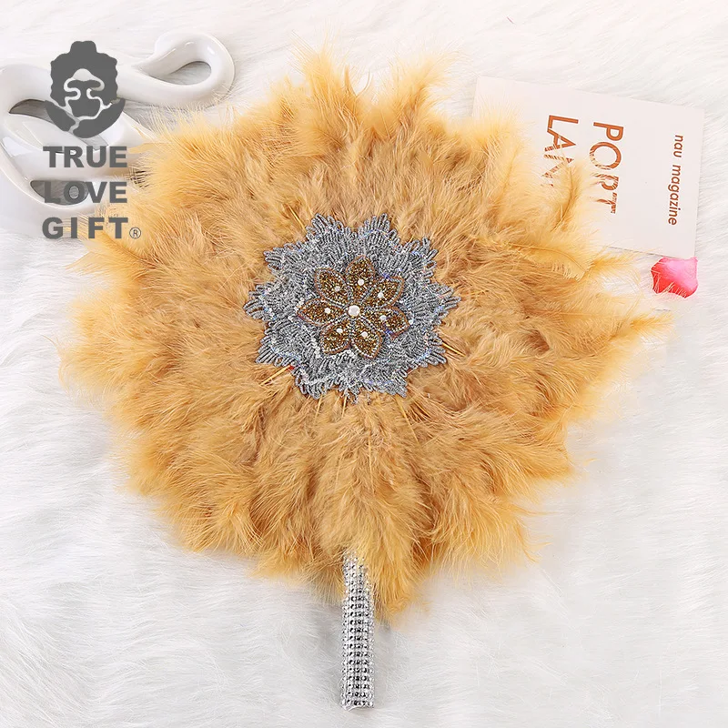 Wedding bride bridesmaid hand holding fan craft color big round feather fan wedding wedding supplies image 5