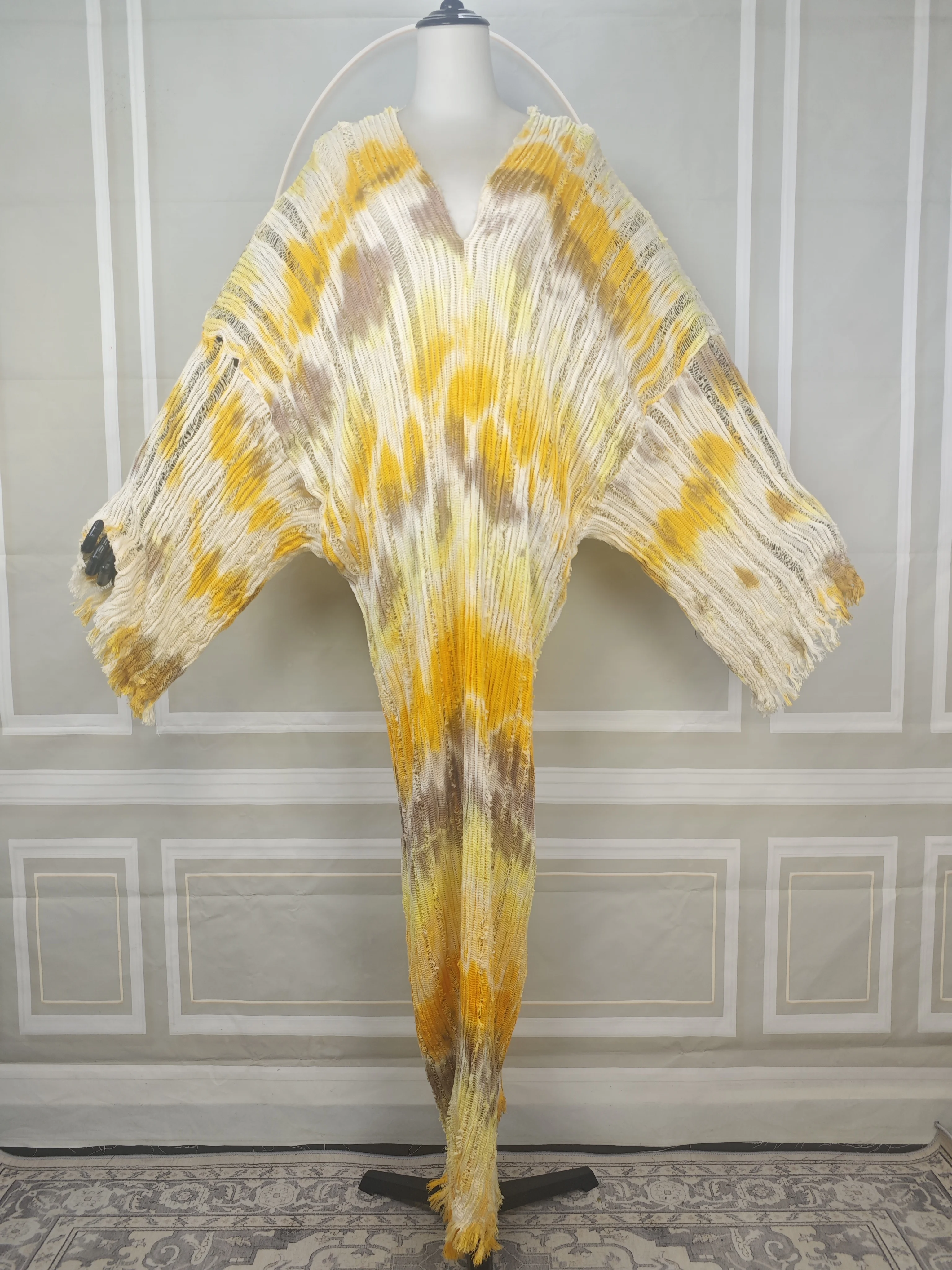 

Элегантное женское популярное плиссированное платье макси с v-образным вырезом, праздничное сексуальное женское вечернее платье с африканским принтом, роскошная Абая со средним рукавом