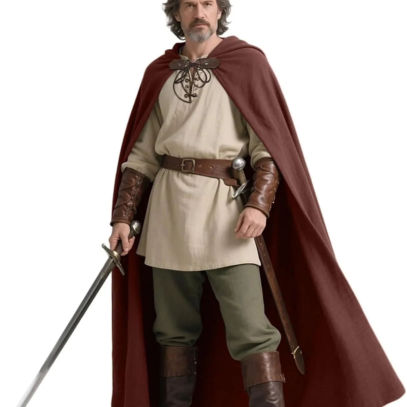 الرجال القرون الوسطى الحارس الكتان كيب فايكنغ شال طويل عباءة لجميع القديسين الكبار مقنعين القراصنة تأثيري حلي الرأس #2