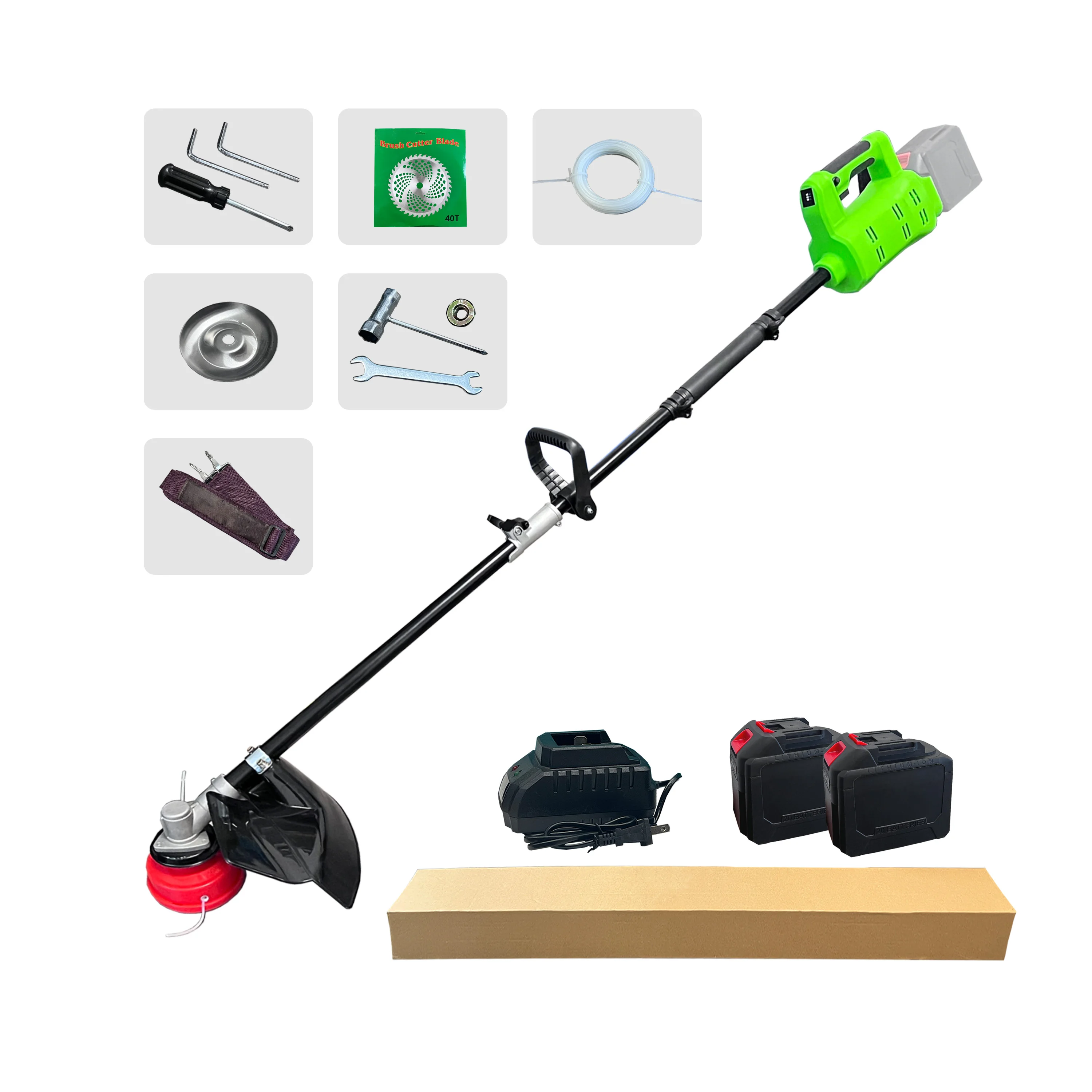 Portable Grass Trimmer Green Electric Brush Cutter Cordless Lithium Battery Powered String Trimmer