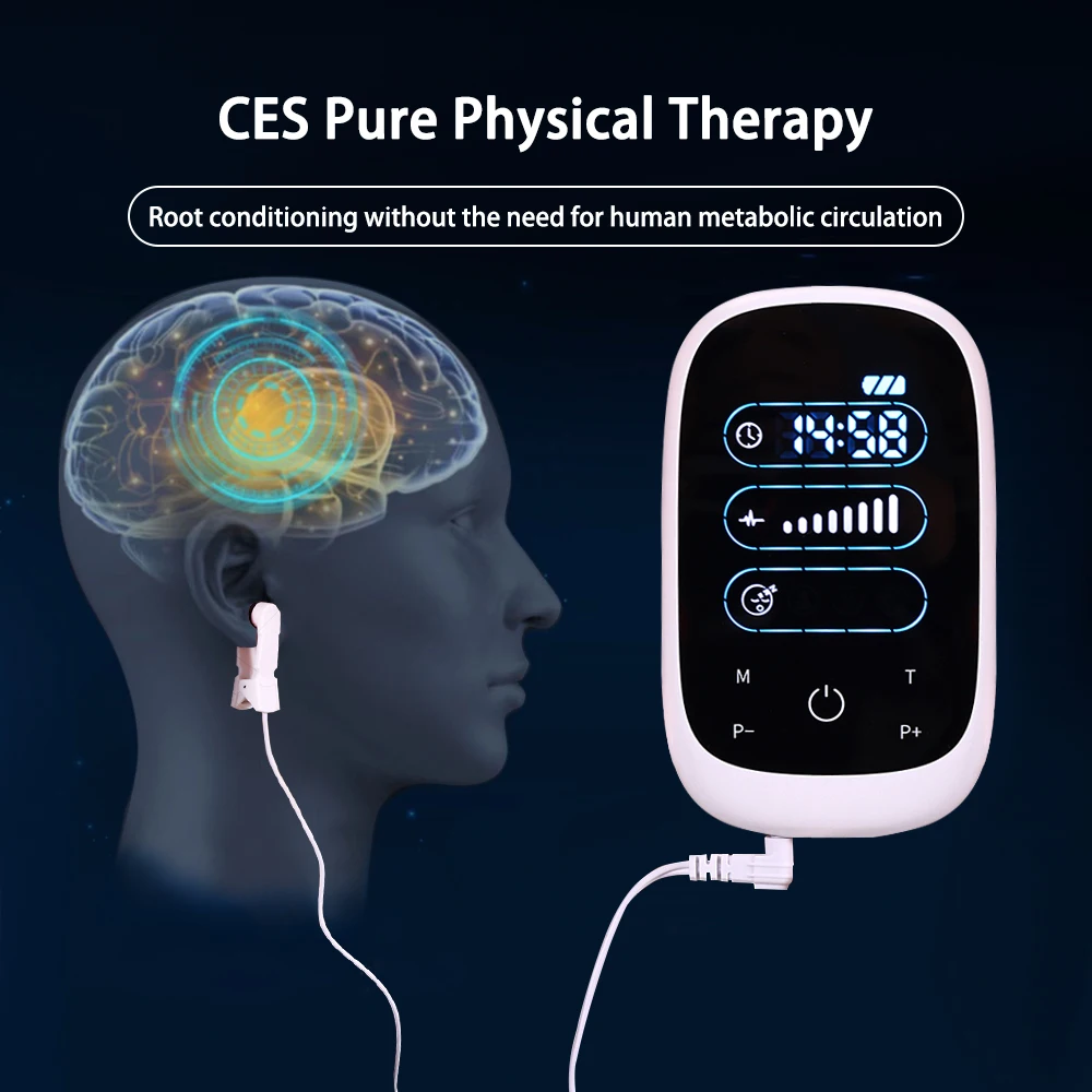 CES Device Brain Electronic Therapy Stimulation Device Massage Ear Clip Electrode Sleep Insomnia Cure