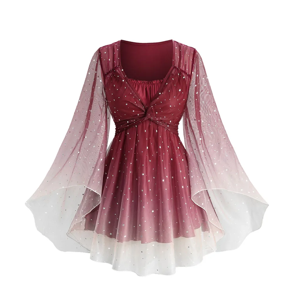 

Женская футболка с длинным рукавом, принтом бамбука и рюшами