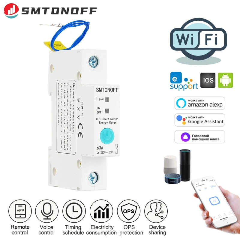 Ewelink WiFi Smart Switch Energy Monitoring Circuit Breaker Timer Relay for Smart Home Automation