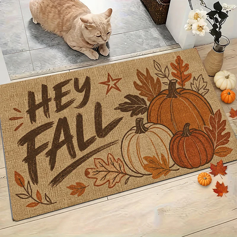 WELCOME Slogan Fall Doormat Cute Sunflower Pumpkin Cart Corn Welcome Mat Anti Slip Floor Carpet Entrance Rug Porch Decor Mat