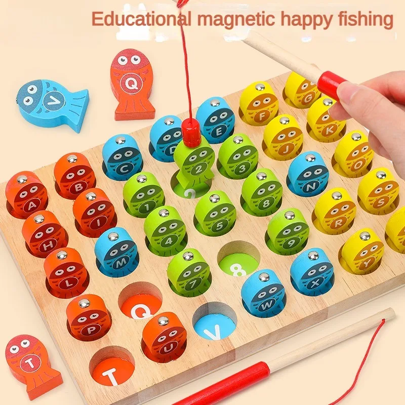 Leuke En Interactieve Magnetische Numerieke Letters Vissen Houten Speelgoed Voor Kinderen Vroege Educatie Puzzel Hand Oog Coördinatie