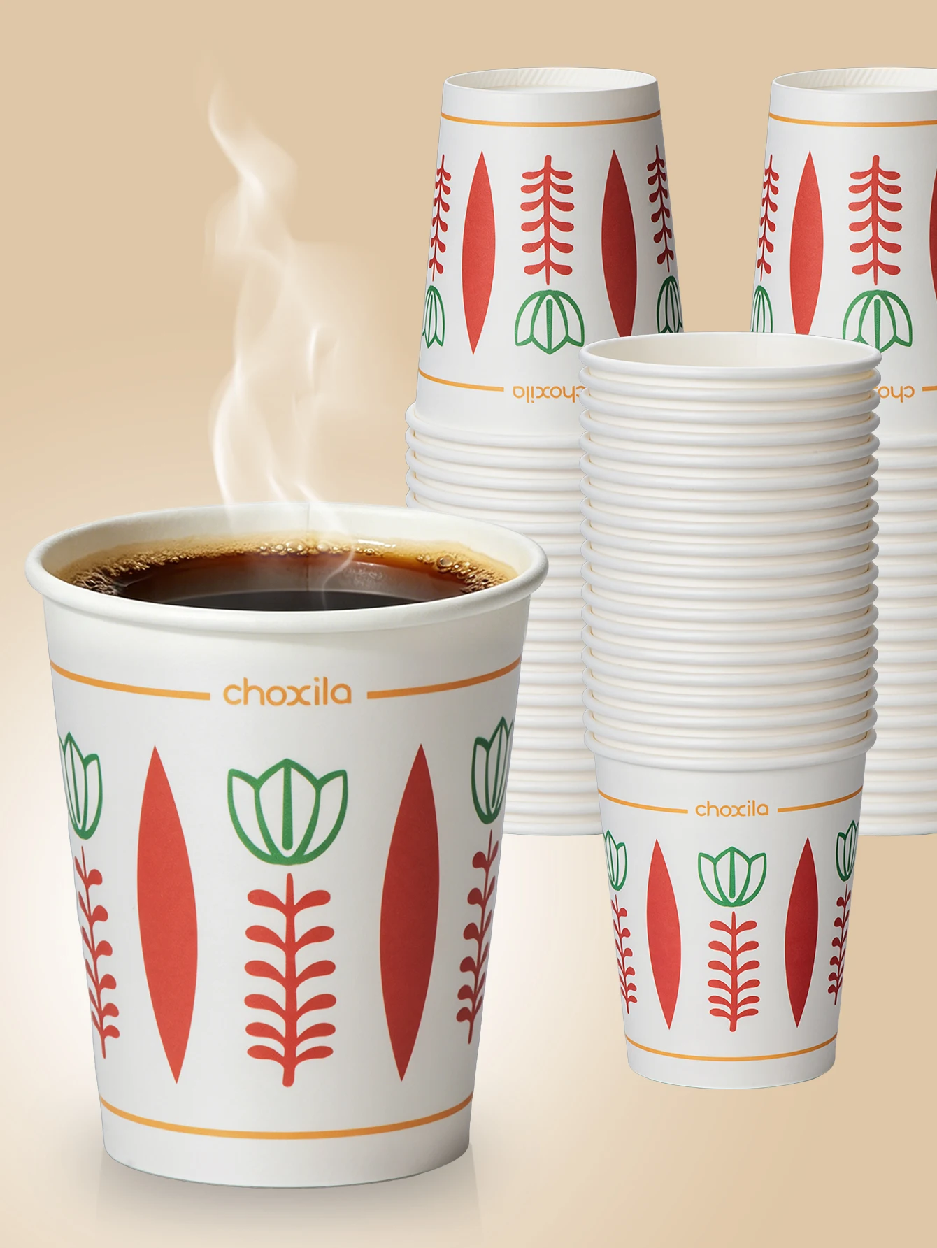 25/50/100pcs 9oz Bohemian Folk Floral Print Disposable Paper Cups, Retro Geometric Flower Design, Hot/Cold Beverage Safe, For Pa