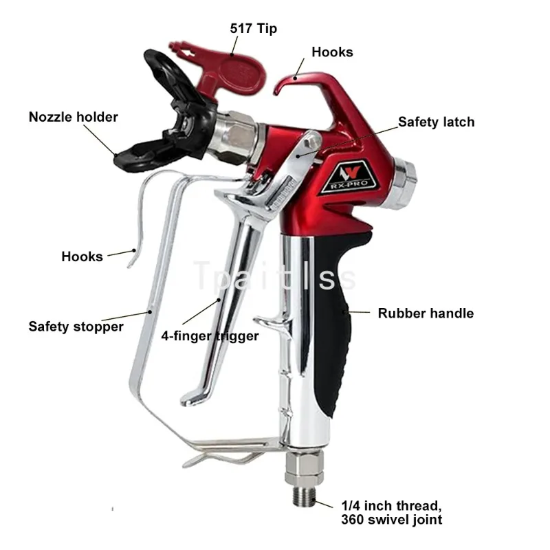 Imagem -03 - Tpaitss-rx-pro Série Vermelha o Airless Pistola de Pintura 538020 com 517 Ponta e Guarda Titan 0538020 de Alta Pressã