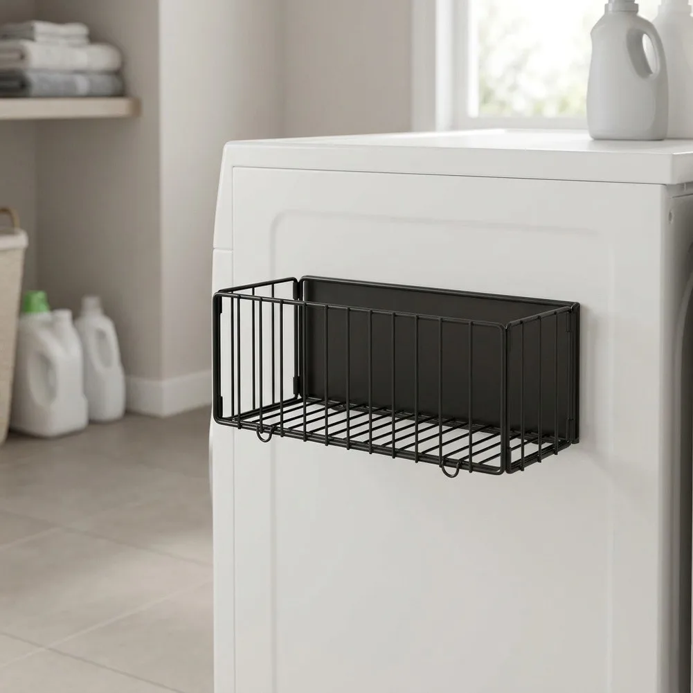 Foldable Magnetic Laundry Organizer for Washing Machine Iron Basket with Secure Magnet Attachment for Metal Appliances