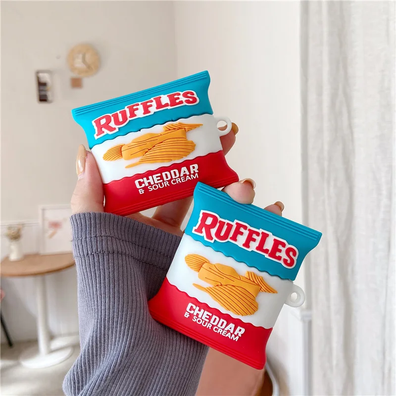 Étui Airpods 3/Airpods Pro 2, design 3D en chips de pommes de terre au fromage, housse de protection antichoc en silicone pour écouteurs