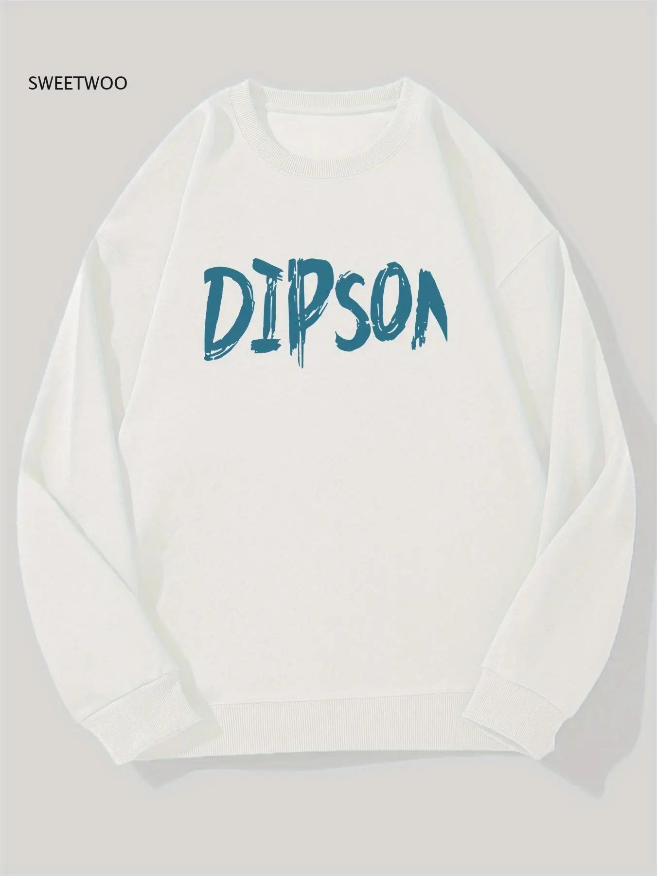 

Men's Casual Crew Neck Sweatshirt with "dipson" Graphic Print - Loose Fit, Long Sleeve, Solid Color, Comfortable Pullover