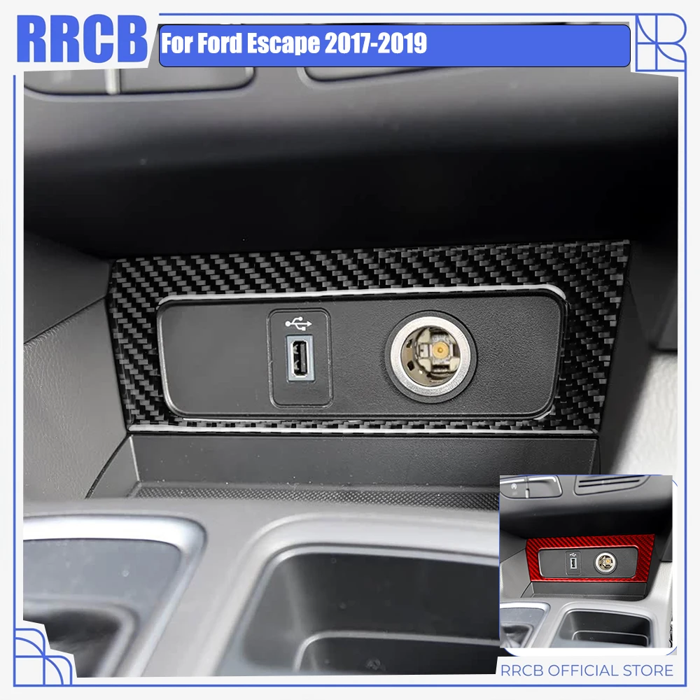For Ford Escape 2017 2018 2019 Soft Real Carbon Fiber Center Console 12V Socket Trim 1PC Sporty Style Car Styling Sticker