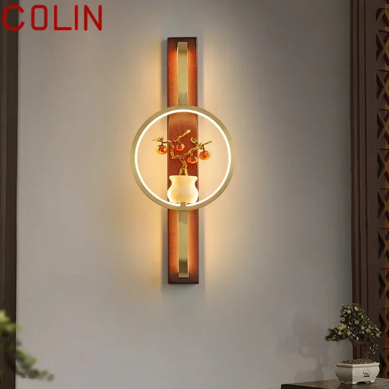 

COLIN Contemporary Brass Wall Lamp Chinese Style Creativity LED Living Room Bedroom Study Room Hotel Villa Aisle Wall Fitting