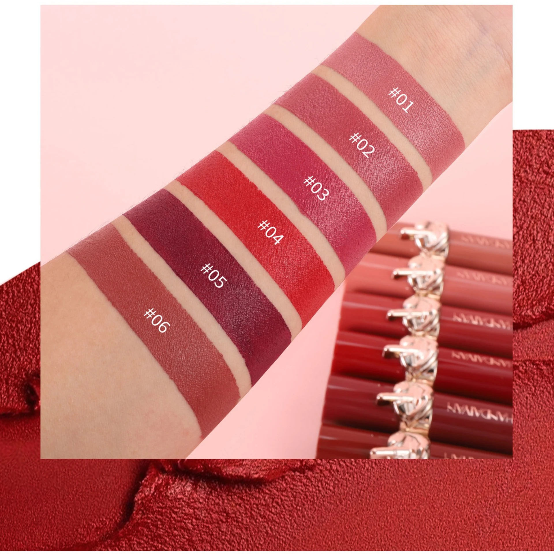 Lápiz labial líquido mate, resistente al agua, acabado de terciopelo, a prueba de transferencia, aplicación altamente fácil, sensación ligera de plumas para un uso cómodo y belleza