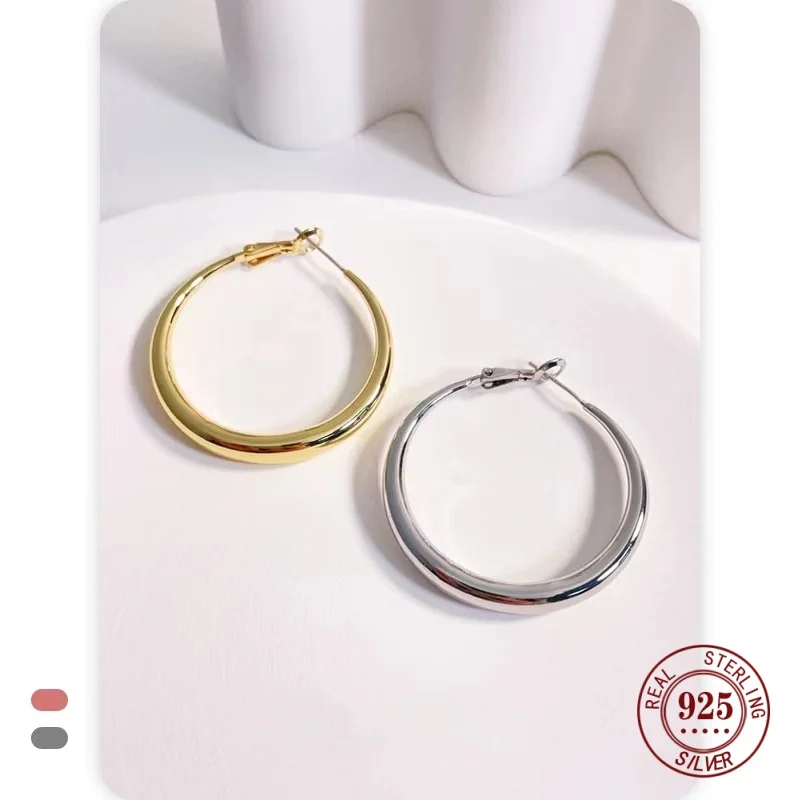 Real Gold Hoop Earrings For Women Wedding Gift Party Collection 925 Sterling Silver Cерьги Kольца 18K Gold Rings  Jewelry S0037 image 5