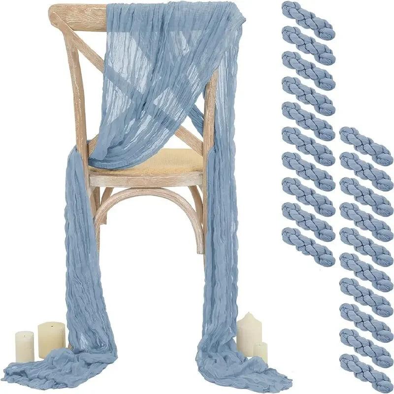 20 Pack Cheesecloth Chair Sashes Grayish Blue for Boho Sheer Gauze Fabric Chair Bows Birthday Party Banquets Wedding Aisle Decor