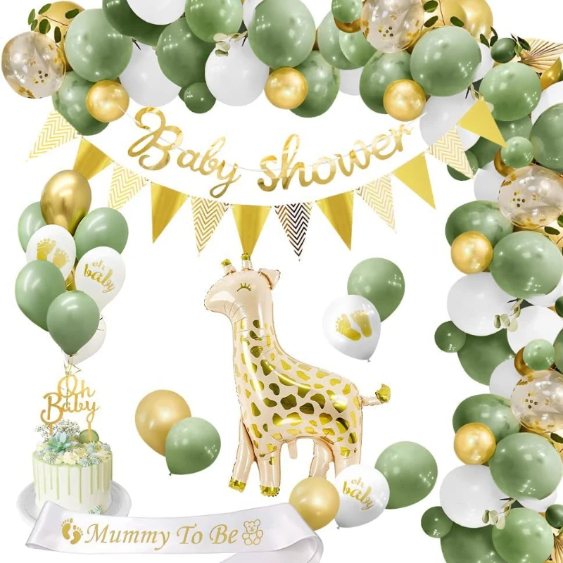 

Balloon Arch Kit Green Gold Balloons With Deer Pattern Balloon Set for Kids Wild Animal Birthday Jungle Party Decorations