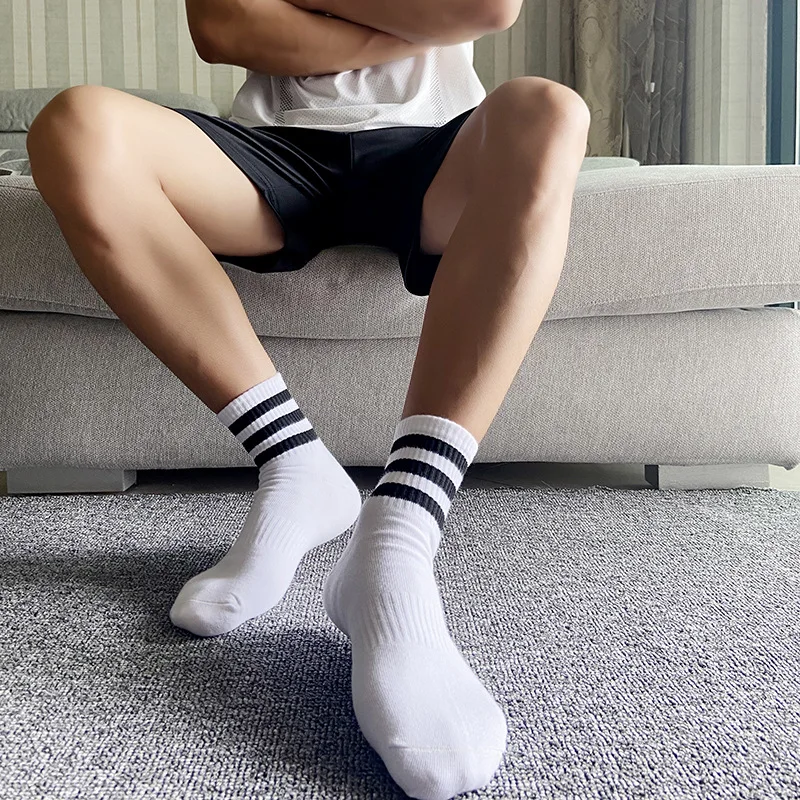 5 Pairs Cotton Socks White Black Three Stripes Short Sports Men Casual Streetwear Short Soks For Summer Man Cool Tube Socks