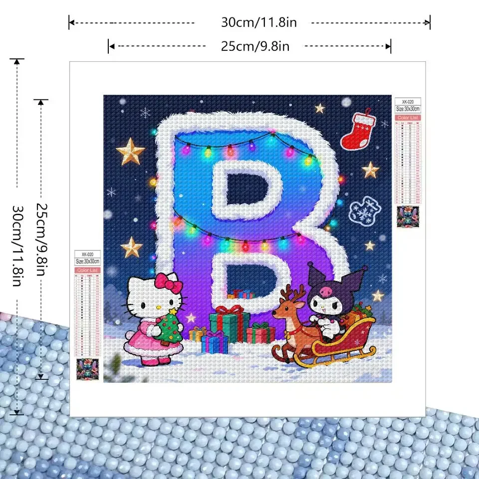 1PC 5D DIY Lukisan Berlian Natal Hello Kitty Kuromi Kit Lampu Huruf Malam Bersalju Bintang Dapat Digantung & Dipegang Dekorasi Rumah Kerajinan
