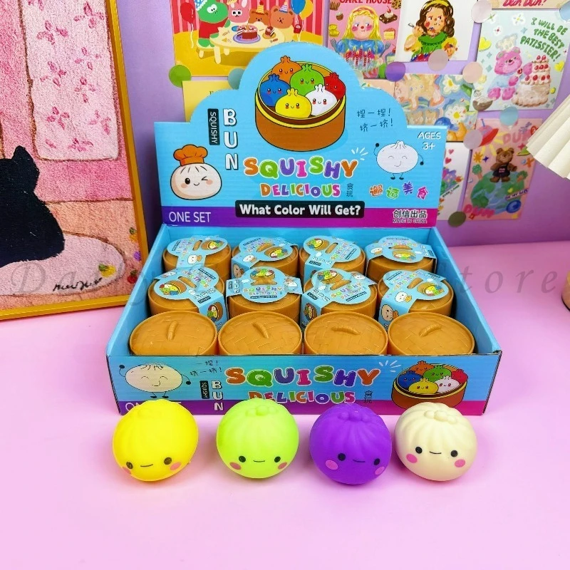 12pcs Cute Cartoon Dumpling & Bun Squishy Toy, Funny Prank Squeeze Fidget Toy, Soft Stress Relief Vent Decompression Play Gift