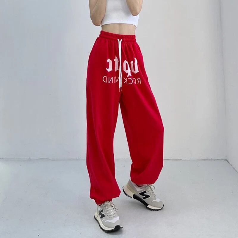 Vintage Loose Women Streetwear Harem Pants Summer Fashion High Waist Hip Hop Sweatpants Casual Korean Letter Elastic Trousers