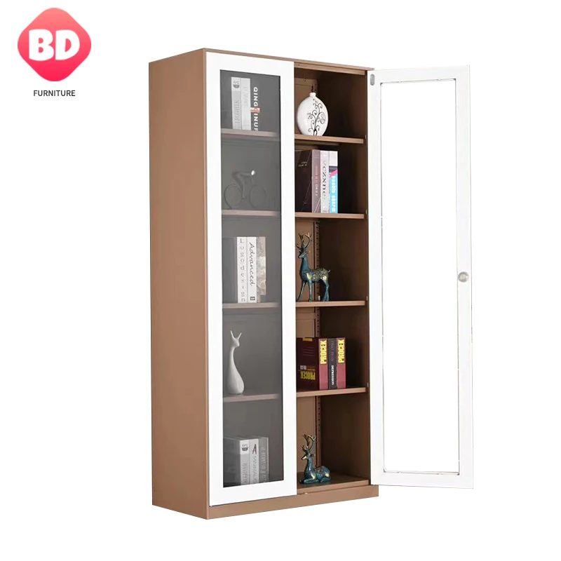Modern Design Premium File Cabinet Office Furniture Large Storage Steel Locker with 2 Glass Doors Lockable for School Use