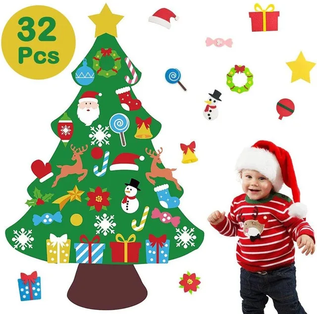 

2024 DIY Felt Christmas Tree Wall Hanging with LED String Lights for Kids Xmas Gifts Merry Christmas Decor Home Party Supplies