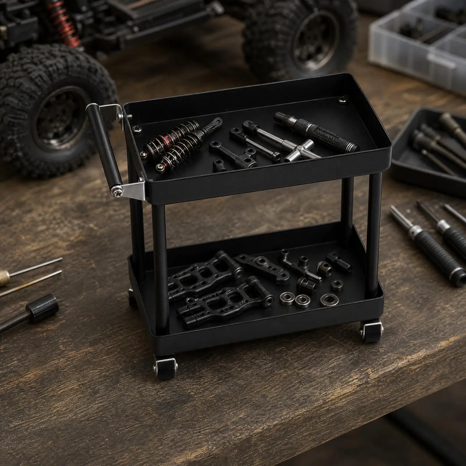 Small Metal Tool Trolley with Handle for Simulation Climbing Car RC Crawler Scale Garage Display Use
