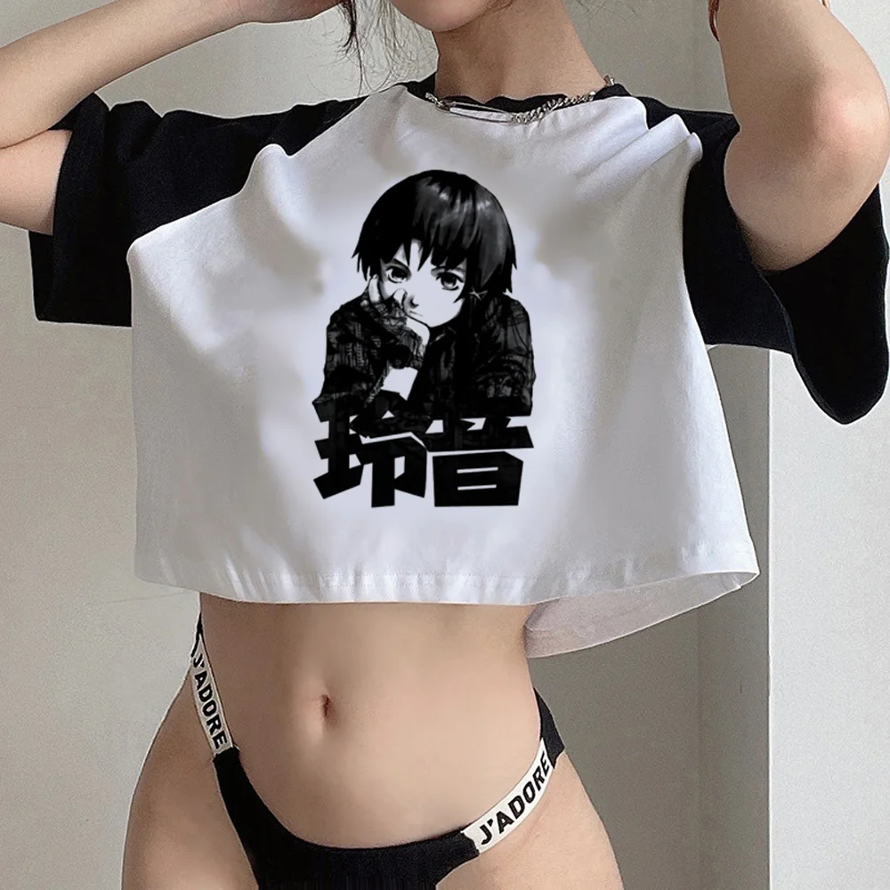 Serial Experiments Lain fairy grunge  aesthetic crop top Woman fairycore cyber y2k vintage Harajuku cropped tshirt