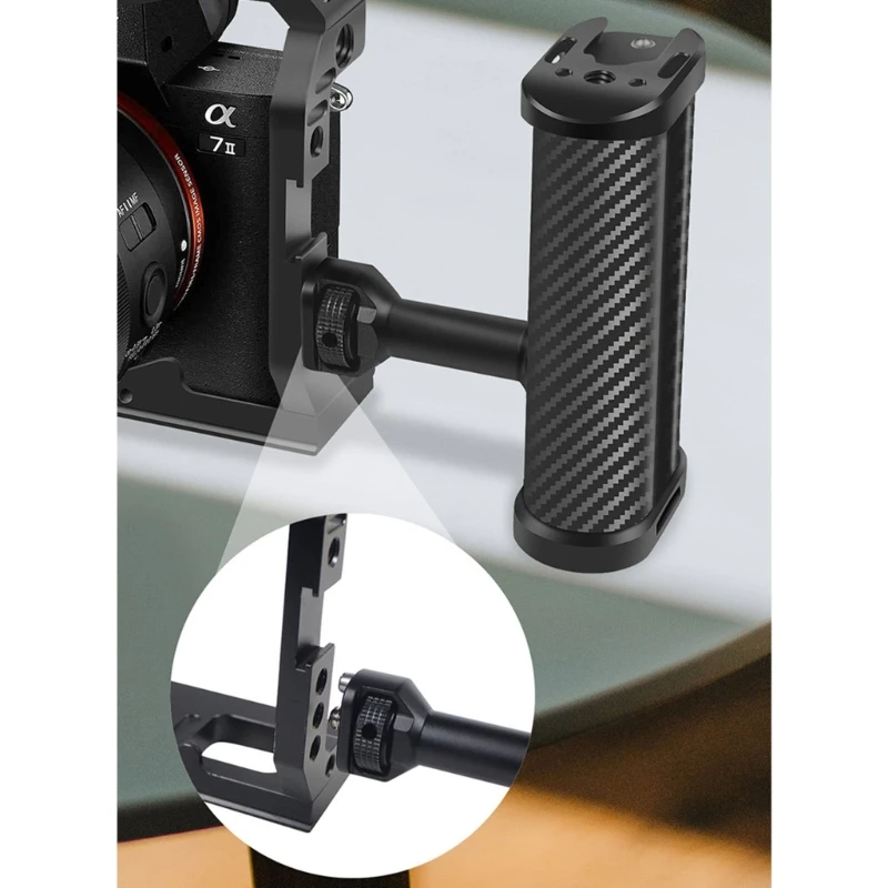 1pc Universal Side Handle Grip Handgrip with 1/4 Screw Mount Cold Shoe Mount for DSLR Camera Cage Protective Frame Accessory