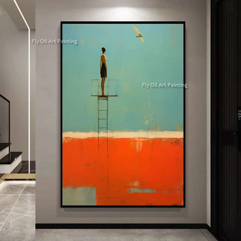 Fashional Wall Art Deep Green Red Oil Painting On Canvas Simplism Design People Standing Handmade Home Wall Art Decor Items As G