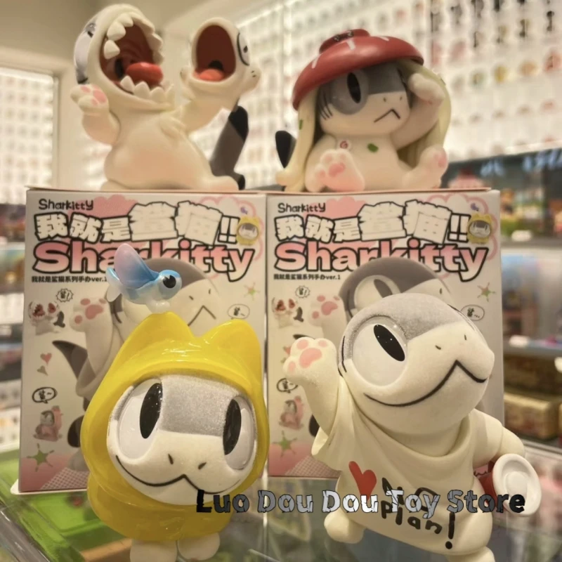 

2025 Genuine Sharkitty Ver.1 Series Flocking Blind Box Kawaii Animal Action Figure Mystery Box Decoration Ornaments Cute Toys