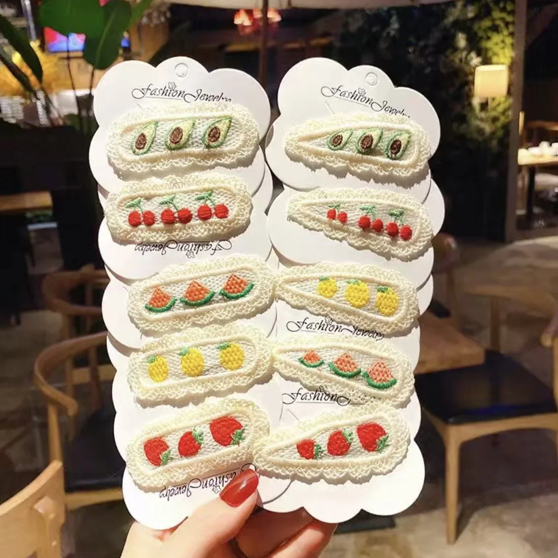 

New 2Pcs Sweet Embroidery Hairpin Lace Side Clip Cute Kids Hair Ornament Pastoral Style Fruit Pattern Girl Hair Accessories