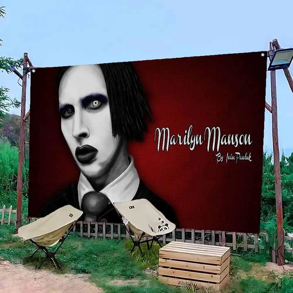 Classic Rock Band M-Marilyn M-Manson Large Size Flags Printing Patterns Interesting Birthday Party Decorations Banner