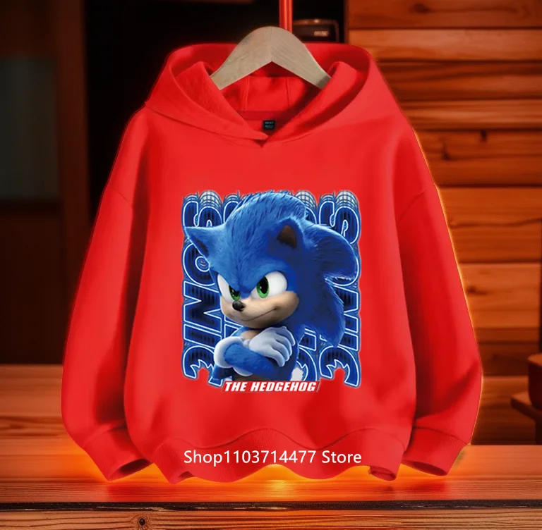 Hot Super Sonics Hoodies Cartoon Print Pullovers Baby Kids Boys Girls Children Long Sleeves Sweatshirt Clothing Streetwear